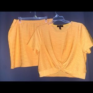 Bright yellow mustard shirt & skirt set NWOT
